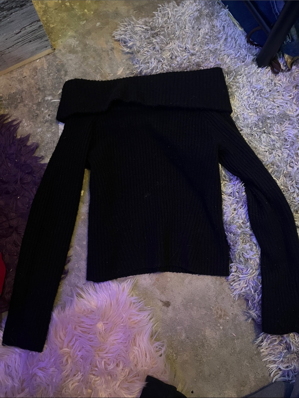 H&M Black Off-the-Shoulder Ribbed Knit Sweater